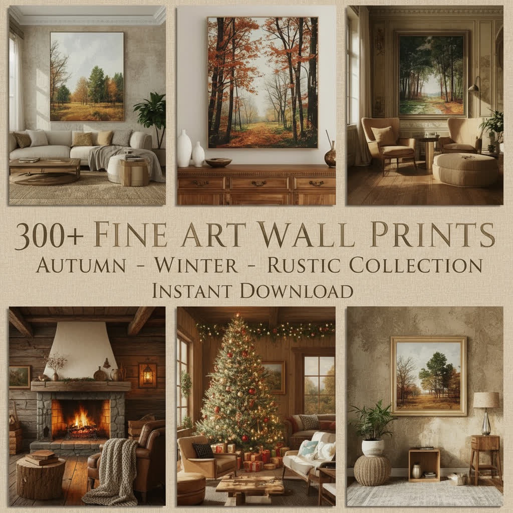 300+ Printable Wall Art Bundle, Autumn Winter Rustic Fine Art Prints, Cozy Landscape Home Decor, Instant Download Set
